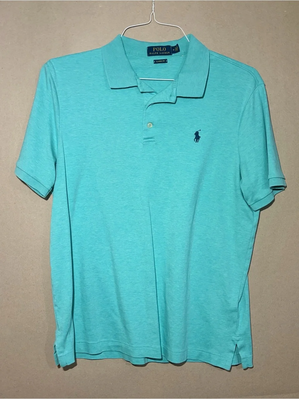Polo by Ralph Lauren Men's Aqua Polo Shirt with Navy Pony